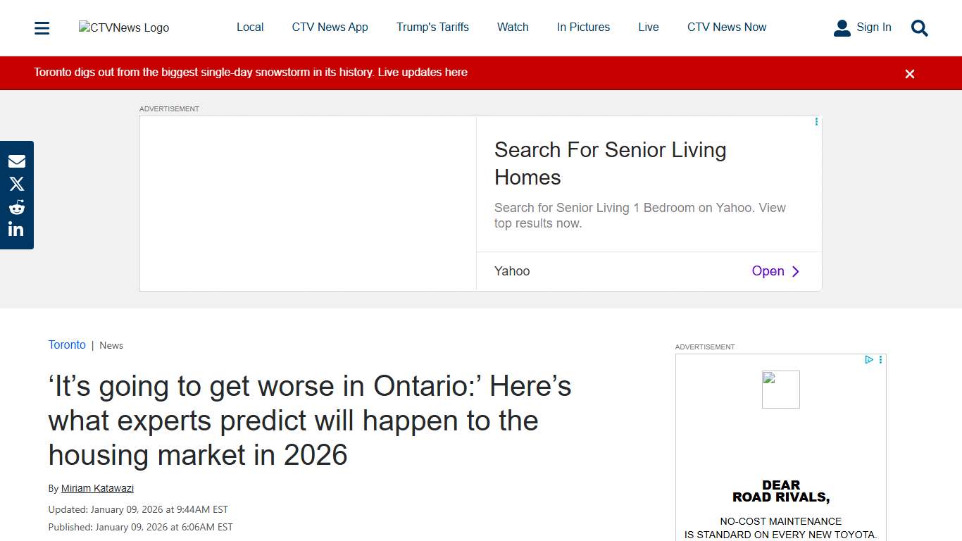 Toronto real estate market could see more price declines in 2026